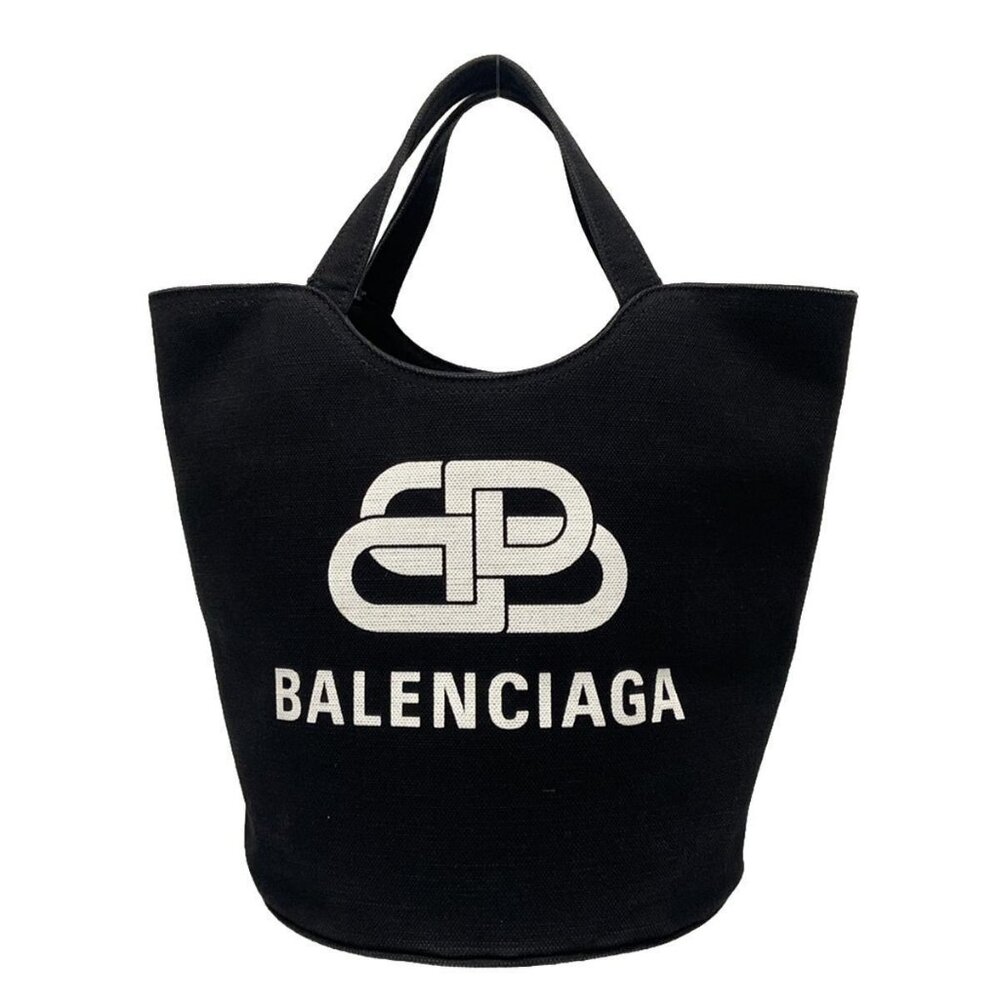 Auth BALENCIAGA Wave Medium Tote 599332 Black White Canvas - Tote Bag authentic